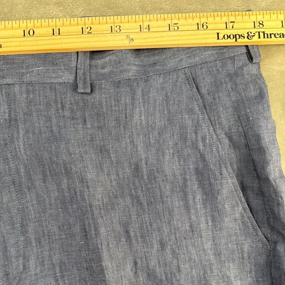 Savile Row Co Linen Trousers Mens 36x32 Blue Straight Leg Flat Front EUC